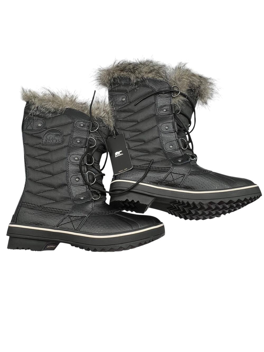 Sorel Womens Size 6.5  Tofino II Waterproof Faux Fur Trim Boots Black Stone NWT